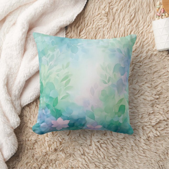 Coussin jeté floral bleu vert aquarelle (Couverture)