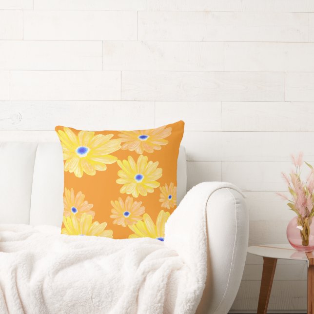 Coussin jeté floral jaune turquoise d'été (Canapé)