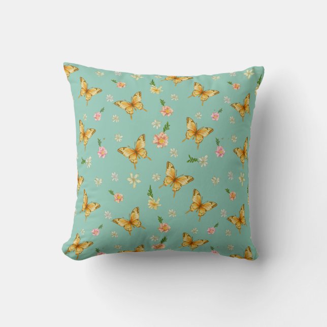 Coussin jeté floral orange menthe (Recto)