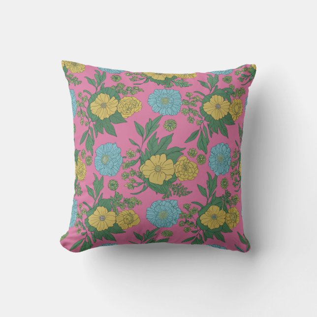 " Coussin jeté floral rose (Recto)