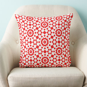 Coussin jeté géométrique rouge et blanc moderne