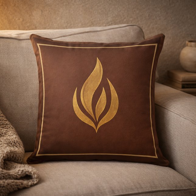 Coussin jeté Glow Golden Ember (Warm brown and gold flame accent for layered neutral living spaces.)