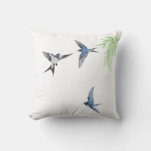 coussin jeté hirondelle imitant la broderie