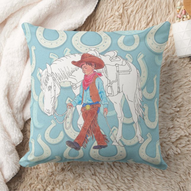 Coussin Jeté Jeune Cow-Boy et Cheval (Couverture)