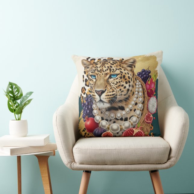 Coussin jeté Léopard Éclectique avec Perles, Chic  (Chaise)