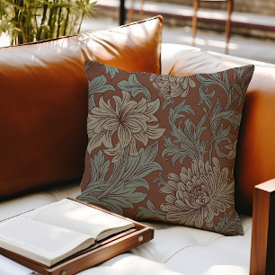 Coussin jeté motif chrysanthème William Morris