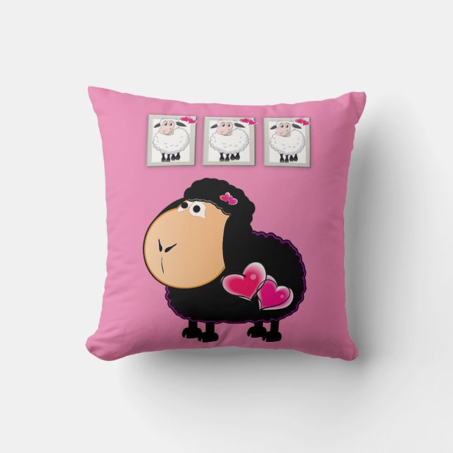 Coussin Jeté Moutons Roses Cœurs Roses (Recto)
