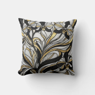 Coussin jeté orchidée or monochrome