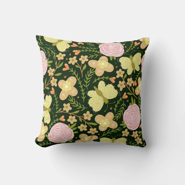 COUSSIN JETÉ PAPILLONS ET FLEURS (Recto)
