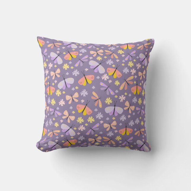 Coussin jeté papillons violet (Recto)