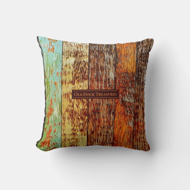 Coussin jeté planches de vieux quai (Recto)