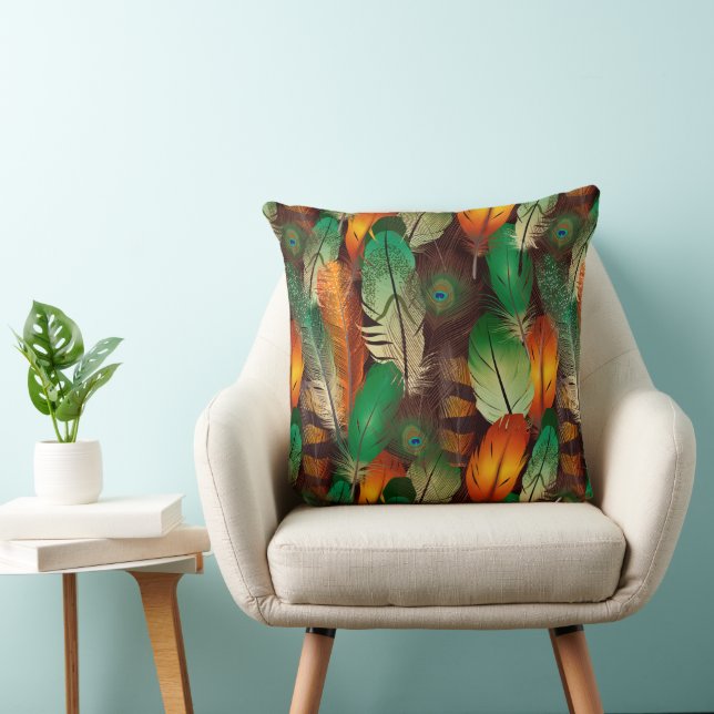 Coussin Jeté Plumes de Paon (Chaise)