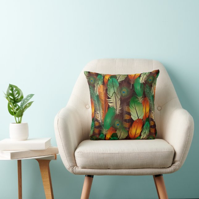 Coussin Jeté Plumes de Paon (Chaise)