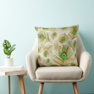 Coussin Jeté Plumes de Paon