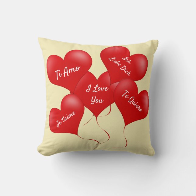 Coussin jeté pour la Saint-Valentin – Cœurs & Rose (Recto)