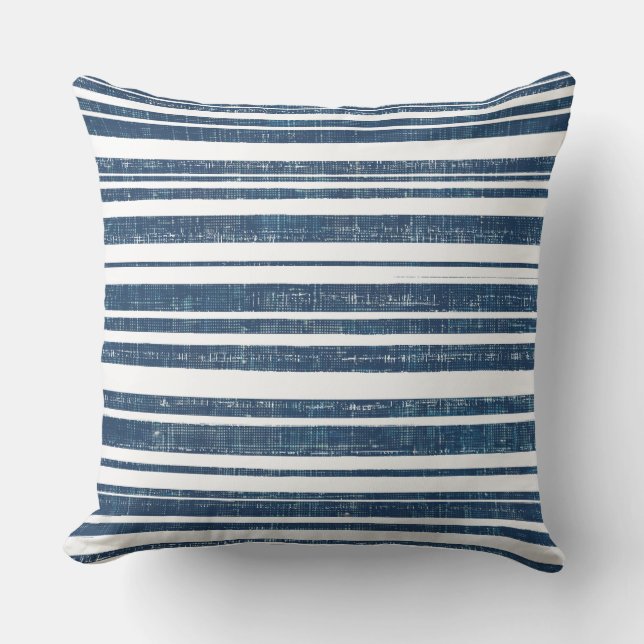 Coussin jeté rayé bleu et blanc (Recto)