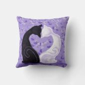 Coussin jeté violet couple chat cœur papillons (Verso)