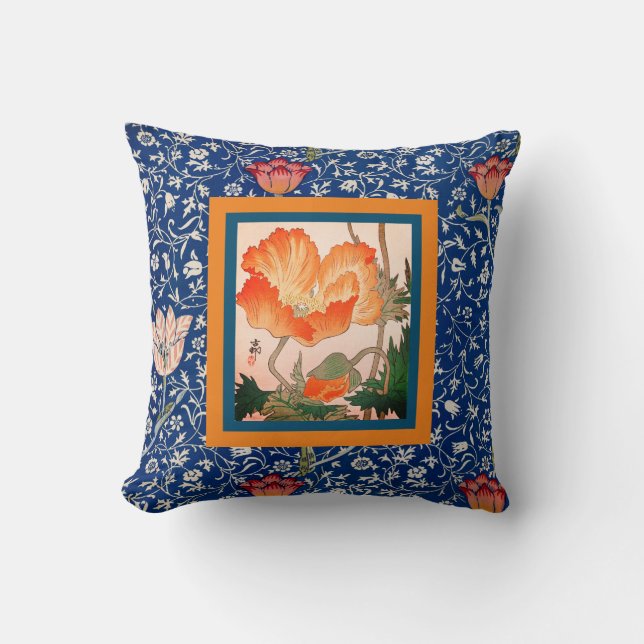 coussin jeté William Morris avec tulipe et pavot (Recto)