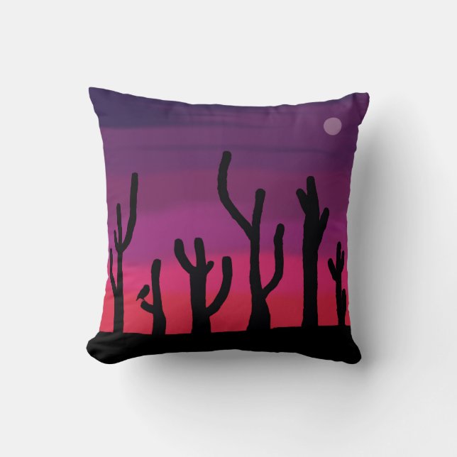 Coussin Jeter Coucher de soleil Saguaro avec hibou (Recto)