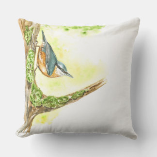 Coussin Jeter l'oreiller avec aquarelle Nuthatch