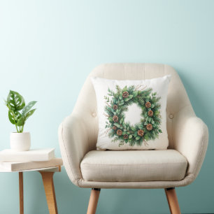Coussin Jeter l'oreiller avec la couronne de pin et les cô