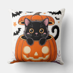 Coussin Jeter l'oreiller - Chat noir mignon en Halloween C