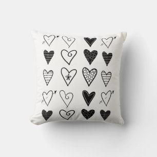 Coussin Jeter l'oreiller Coeurs blanc et noir
