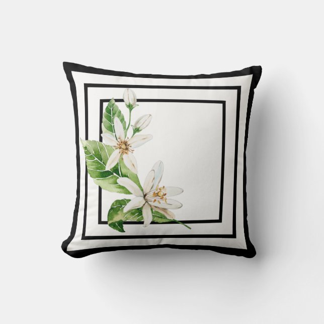 Coussin Jeter l'oreiller en noir et blanc avec la fleur de (Recto)