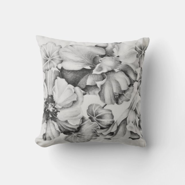 Coussin Jeter Pillow B&W Nasturtiums #2 (Recto)