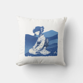 Coussin Jeter Pillow-Blue Kimono Girl