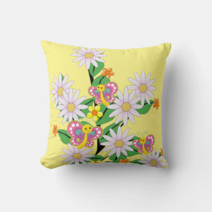 Coussin Jeter Pillow Floral Papillon jaune