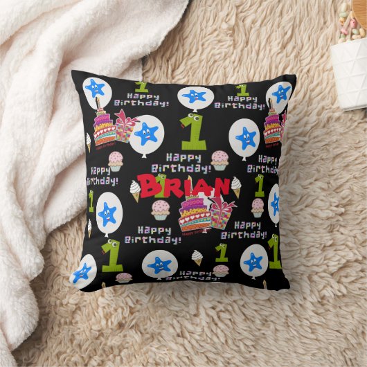 Coussin Jetez l'oreiller, #1 Joyeux premier anniversaire N (Couverture)