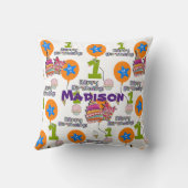 Coussin Jetez l'oreiller, #1 Premier anniversaire blanc (Verso)