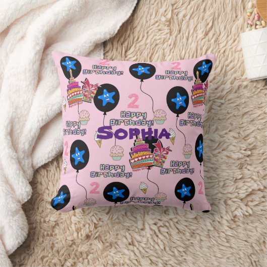 Coussin Jetez l'oreiller, #2 Joyeux 2e anniversaire rose (Couverture)