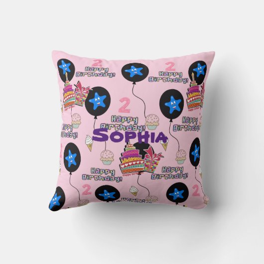 Coussin Jetez l'oreiller, #2 Joyeux 2e anniversaire rose (Verso)