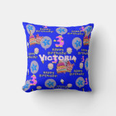 Coussin Jetez l'oreiller, #3 Joyeux 3e anniversaire bleu (Recto)