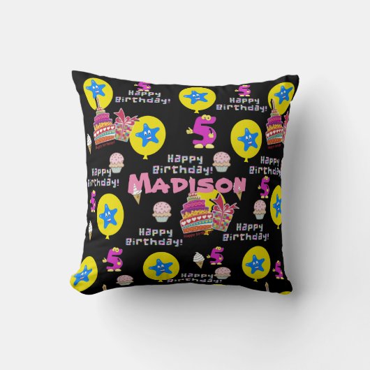 Coussin Jetez l'oreiller, #5 Joyeux 5e anniversaire Noir (Recto)