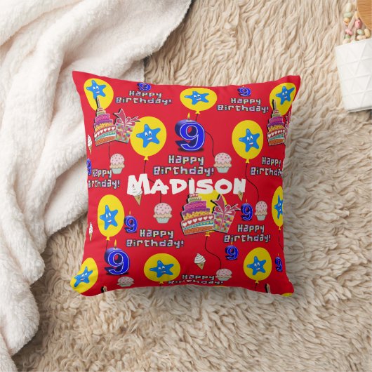 Coussin Jetez l'oreiller, #9 Joyeux 9e Anniversaire Rouge (Couverture)