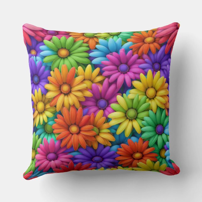 Coussin Jetez l'oreiller - Marguerites Abstraites colorées (Verso)