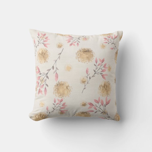 Coussin Jets de fleurs roses et points de taches dorées su (Recto)