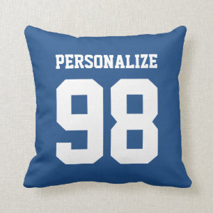 Coussin Jeu de maillot de sport bleu personnalisé numéro