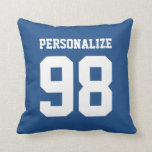 Coussin Jeu de maillot de sport bleu personnalisé numéro l<br><div class="desc">Jeu de maillot de sport bleu personnalisé numéro de jetez oreiller. Couleur arrière - plan personnalisable. Décor maison mignonne pour les hommes, les femmes et les enfants. Créez votre propre équipe avec le nom ou la citation de l'école pour baseball, basket, volley, hockey sur glace, softball, soccer, footballeur, etc. Conception...</div>