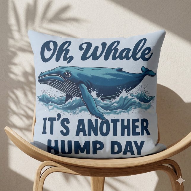 Coussin Jeu de mots de baleine drôle "Oh Baleine" Concepti (Funny Whale Pun Oh Whale Hump Day Design Throw Pillow Mockup A)