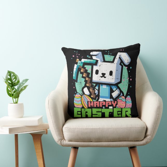 Coussin Jeu de pixels de lapin de Pâques heureux  (Chaise)