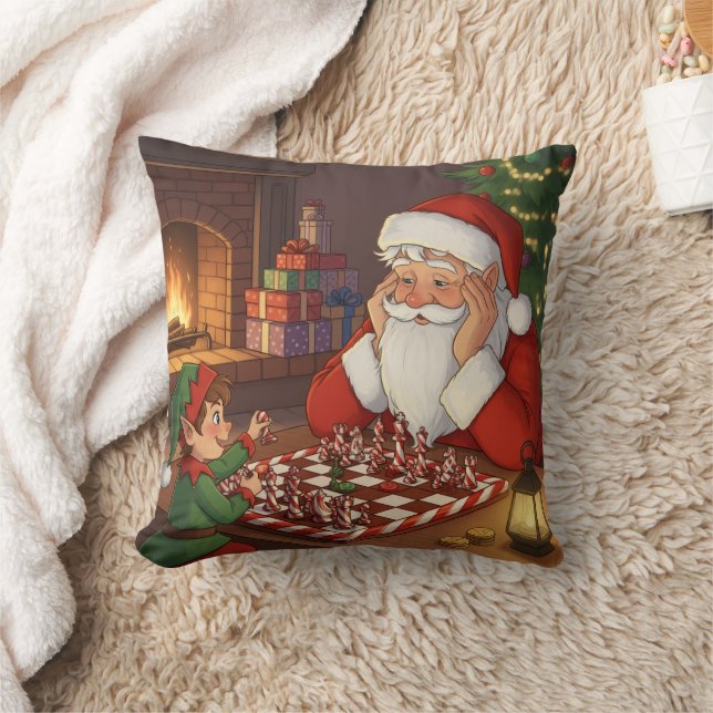 Coussin Jeu d'échecs personnalisé du Père Noël et de l'elf (Couverture)