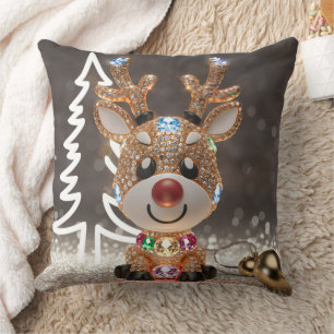 Coussin Jeu d'oreiller à jet de rudolph Stylisé en 3D