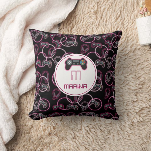 Coussin Jeu vidéo Neon Rose Girls Motif Monogramme (Couverture)