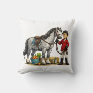 Coussin Jeune Cavalier Mignon Avec Cheval Gris Pommelé Art