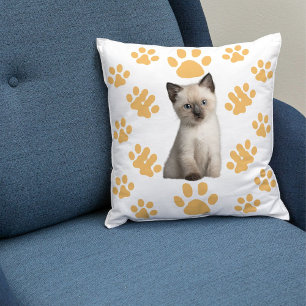 Coussin Jeune chat siamois blanc Beige cadeau personnalisé