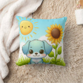 Coussin Jeune chien adorable avec tournesol et soleil sour (Couverture)